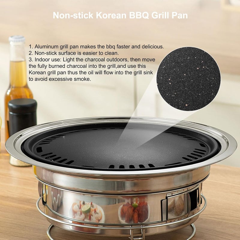 PHOJEWI Korean BBQ Grill Charcoal, Small Charcoal Grill 13.7 Inches Portable Grill Stainless Steel Barbecue Grill Tabletop kbbq grill Outdoor Indoor Camping - Image 2